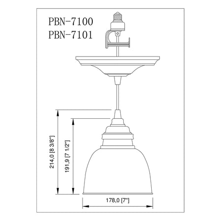 PBN-7101 - Worth Home Products - Small Matte Black Metal Dome Instant Pendant Recessed Can Light - Dimensions