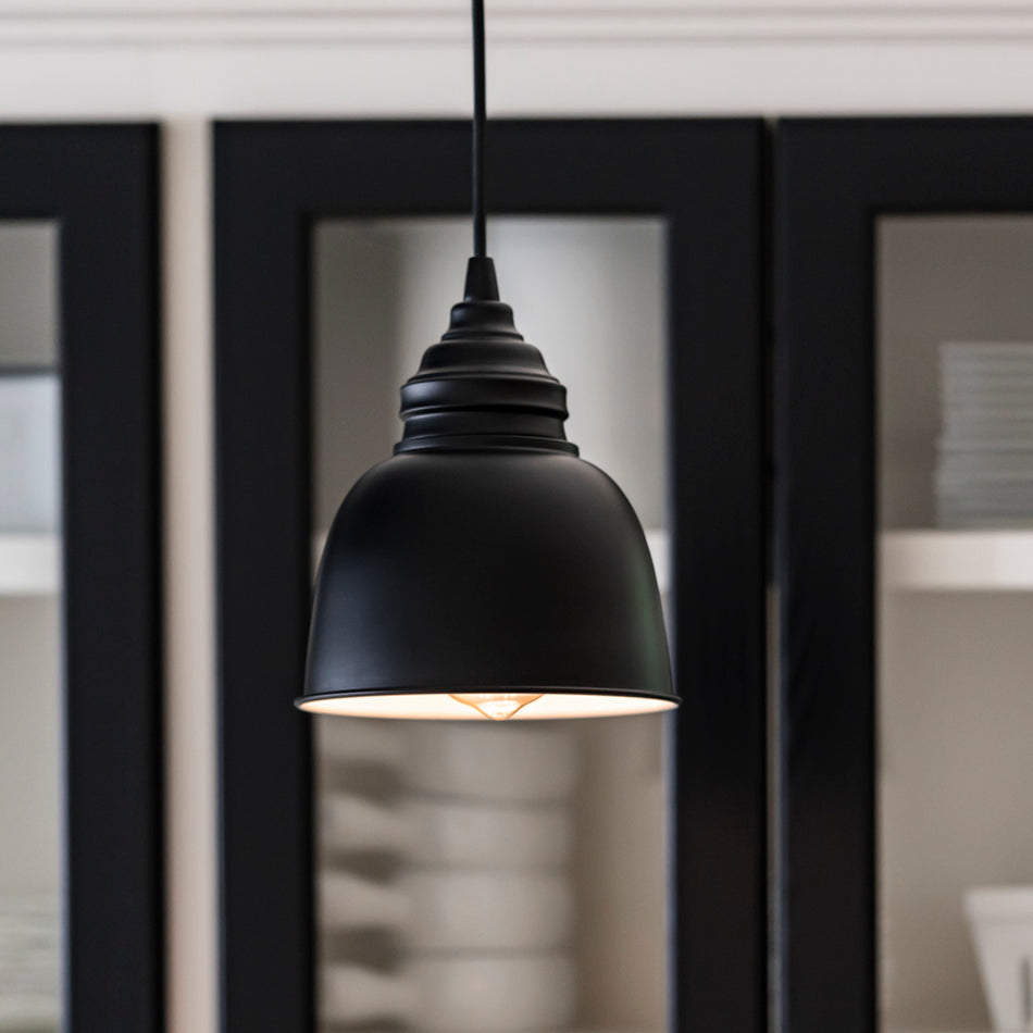Small Matte Black Metal Dome Instant Pendant Light