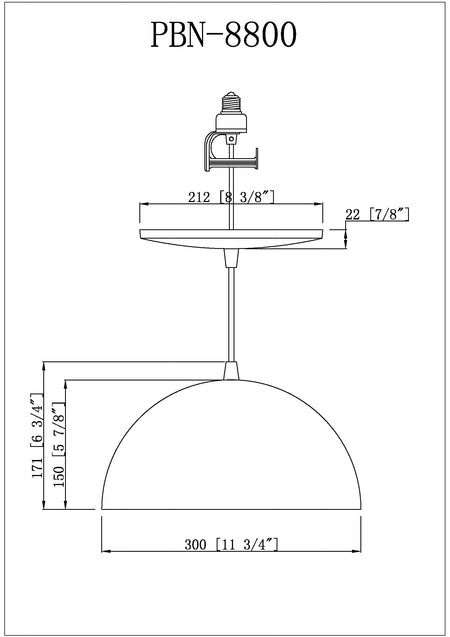 PBN-8800 - Worth Home Products - Large Matte Black & Gold Metal Dome Instant Pendant Recessed Can Light - Dimensions