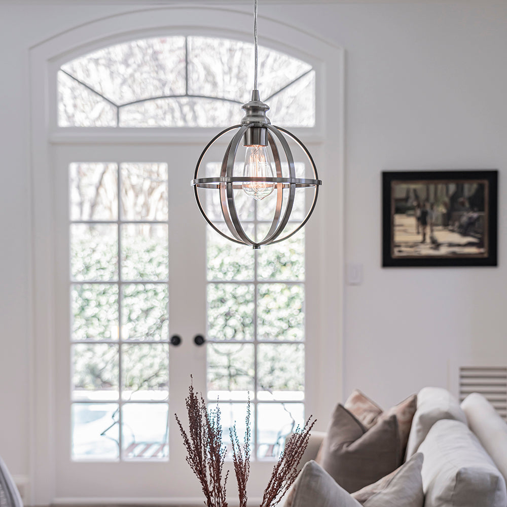 Instant Pendant Light with Brushed Nickel Cage Shade - Worth Home Products