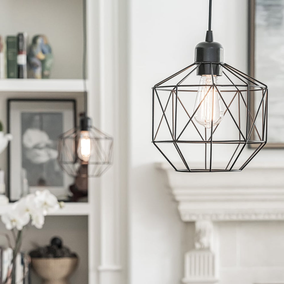 PKN-5005 - Worth Home Products - Brushed Bronze Geometric Cage Instant Pendant Recessed Can Light - Lifestyle