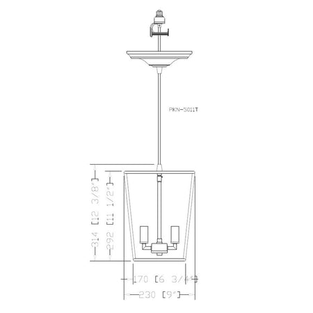 PKN-5011 - Worth Home Products - Brushed Bronze 2-Light Lantern Instant Pendant Recessed Can Light - Dimensions