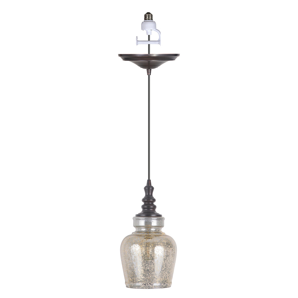 Instant Pendant Recessed Light Conversion Kit Brushed Bronze Mercury Glass Shade PKN-5572-0111 - Worth Home Products