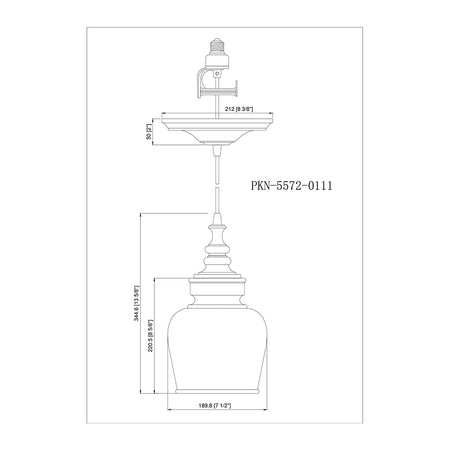 PKN-5572-0111 - Worth Home Products - Large Brushed Bronze Mercury Glass Instant Pendant Recessed Can Light - Dimensions