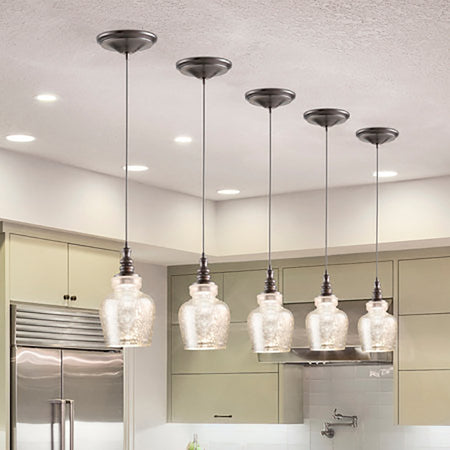 Instant Pendant Recessed Light Conversion Kit Brushed Bronze Mercury Glass Shade PKN-5572-0111 - Worth Home Products