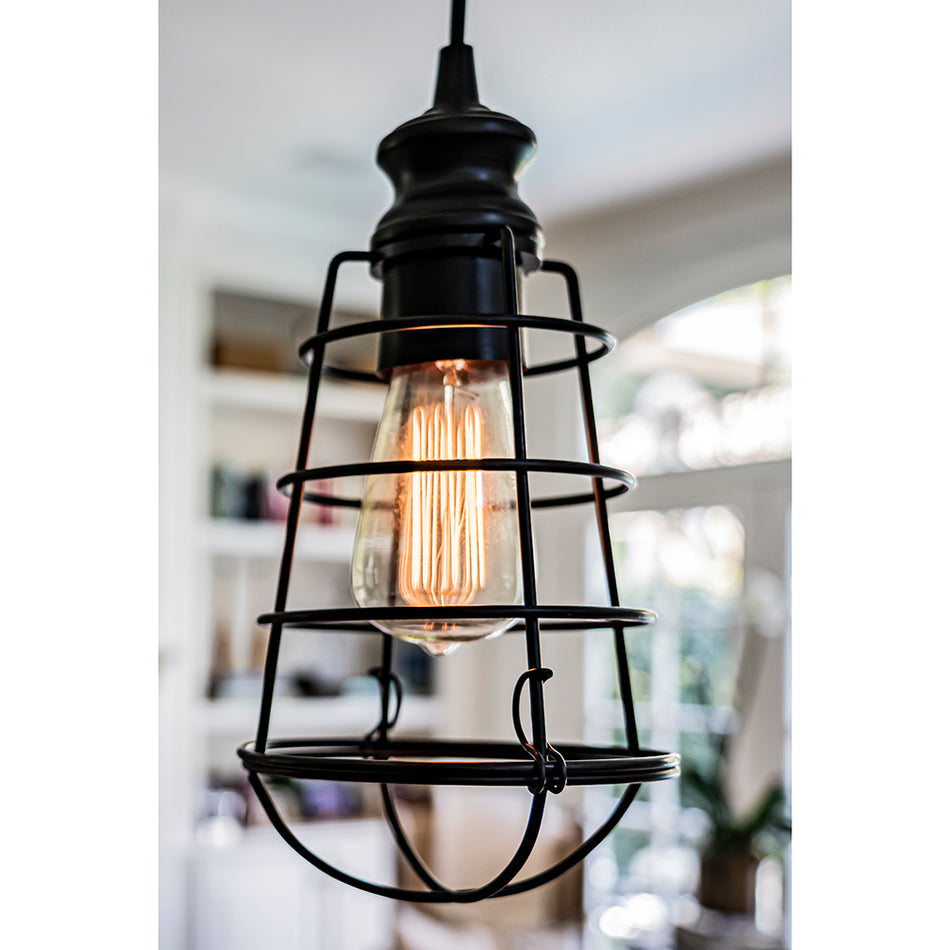 Instant Pendant Light with Small Bronze Cage Shade-PKN-6257-0011 - Worth Home ProductsPBN-6257-0011 - Worth Home Products - Small Farmhouse Bronze Cage Instant Pendant Recessed Can Light - Lifestyle