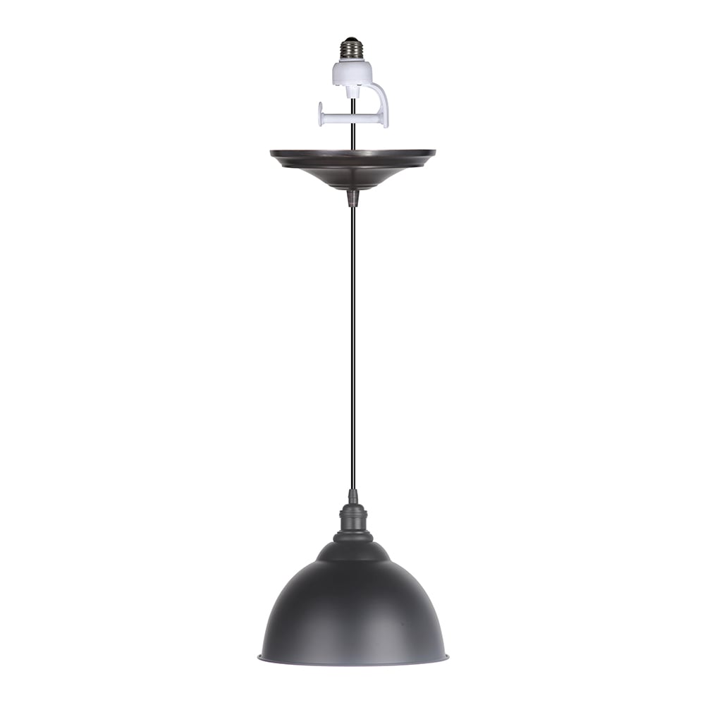 Open Box Matte BLACK w/Vintage Adapter + Dome Shade Instant Pendant Light Kit