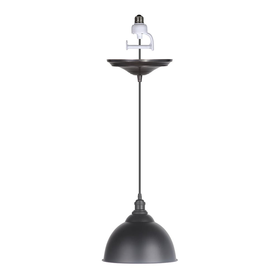 Open Box Matte BLACK w/Vintage Adapter + Dome Shade Instant Pendant Light Kit