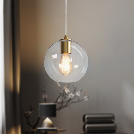 PBN-4680-7201-C - Worth Home Products - Satin Brass Clear Glass Globe Instant Pendant Light - Lifestyle