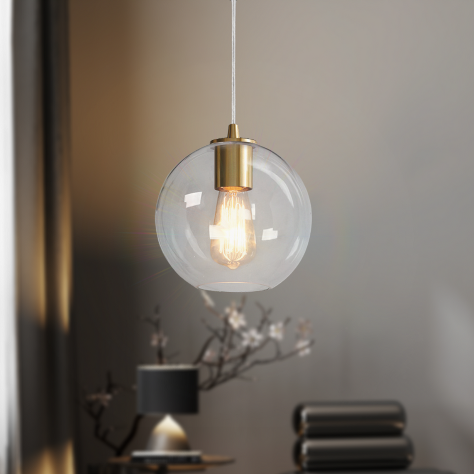 Brass Clear Glass Globe Instant Pendant Conversion Kit