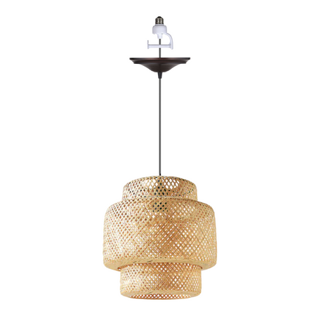 PKN-0216-0011 - Worth Home Products - XL 3-Tier Bamboo Shade w/ Bronze Instant Pendant Recessed Can Light